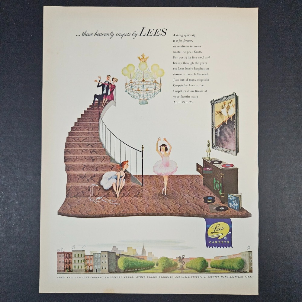 1953 James Lees & Sons Carpets Vintage Print Ad Bridgeport PA‎ Well-To-Do Family